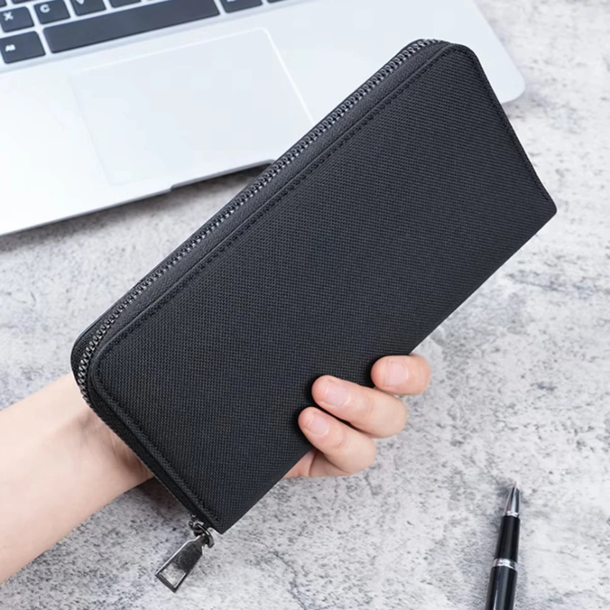 Men's Long Wallet Large Capacity Multiple Card Slots Canvas Zippered Purse Business Handbag Card Holder Wallet Coin Bag