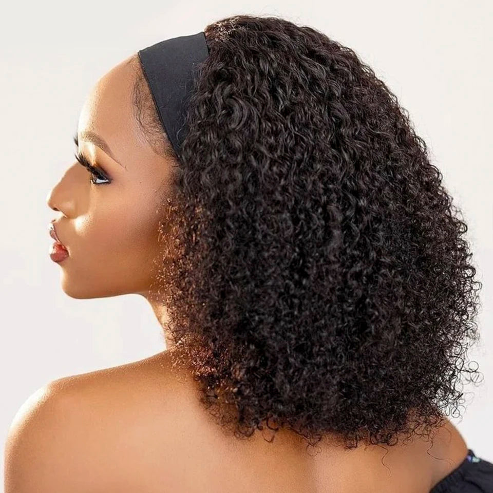 Perruque Headband Kinky Curly Jerry Curl | 250% Densité | Glueless | Machine Made | Cheveux Remy Brésiliens | Femmes Noires