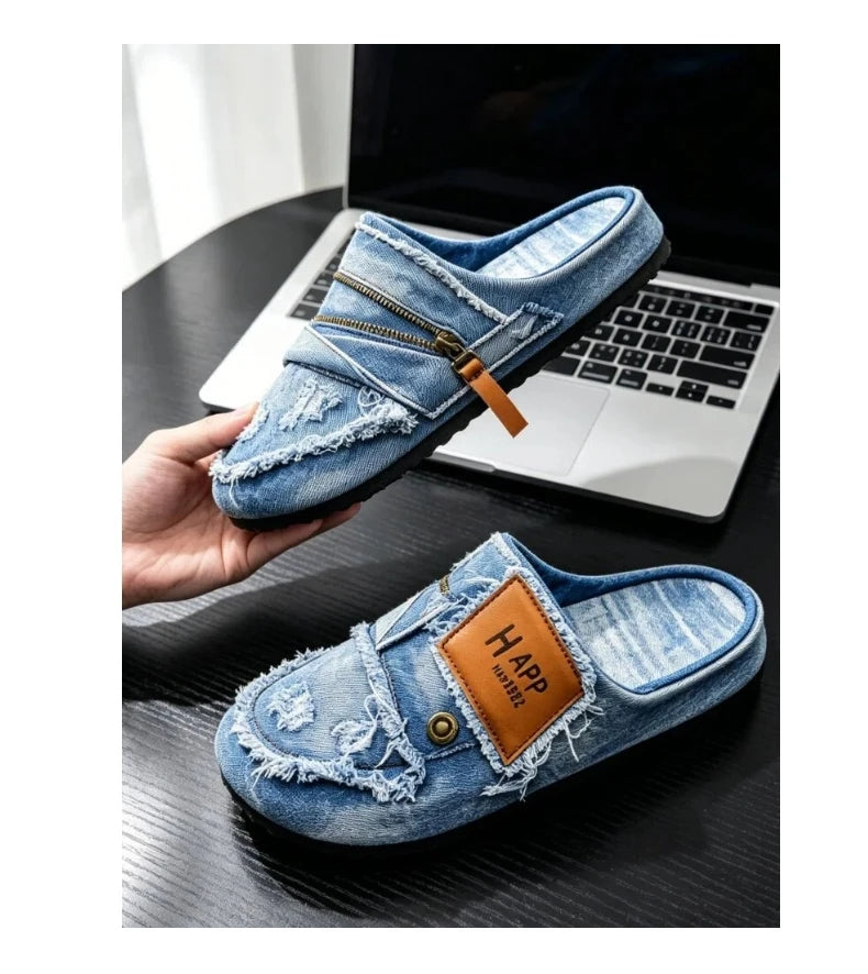 Chaussures Homme Tendance Été 2026 | Denim Bleu Canvas | Grande Pointure 47 | Casual Slip-On Street
