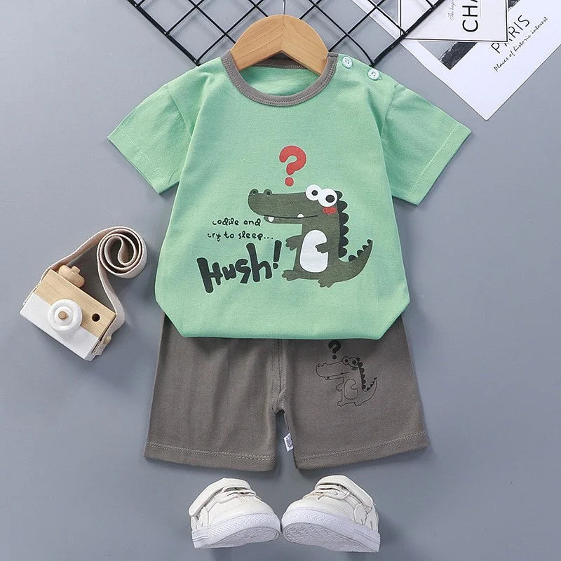 Pyjama 2 Pièces Enfant Coton | T-Shirt & Short | Cartoon Ours Dinosaure | Bébé 1-4 Ans Été