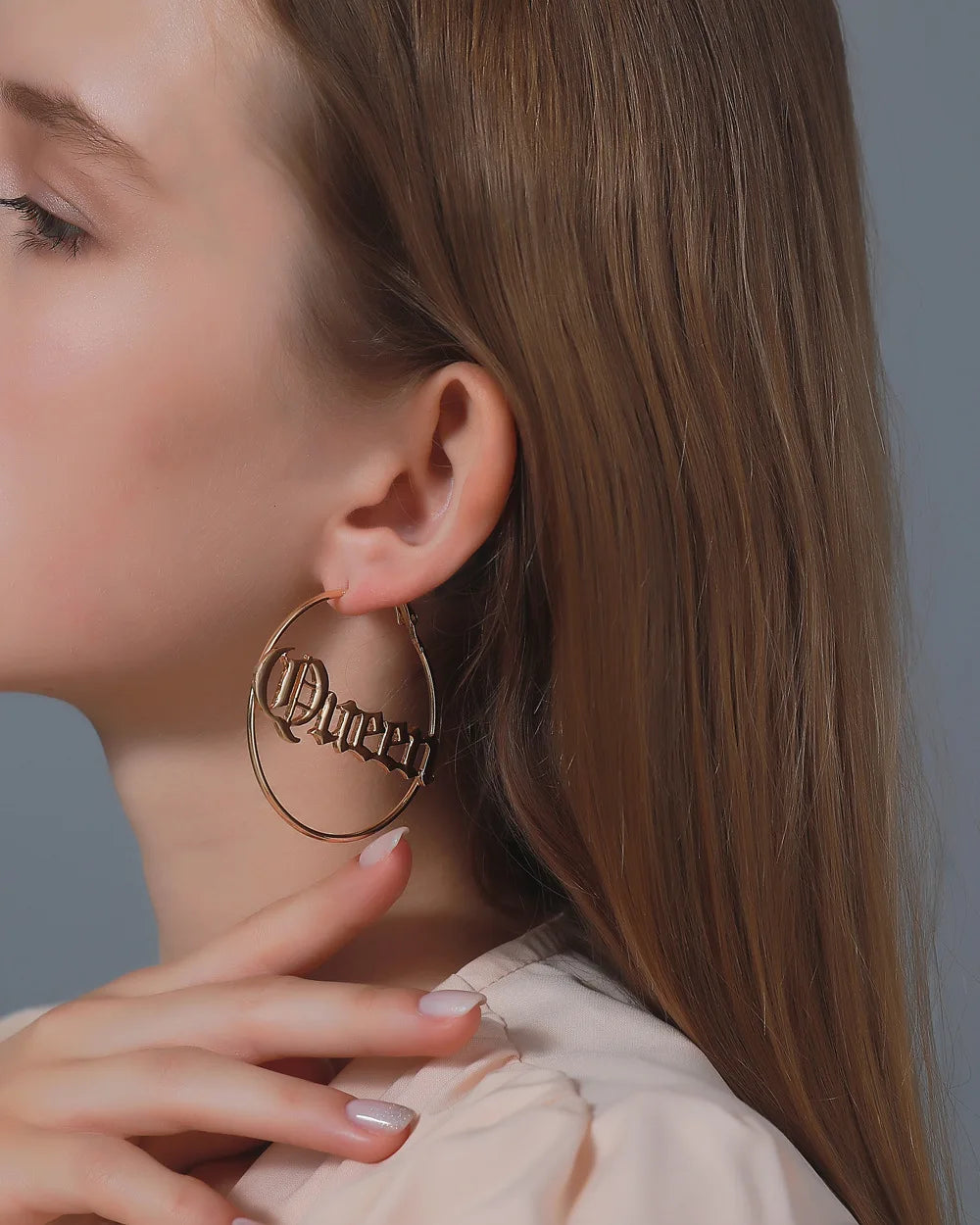 New Simple Big Circular Hyperbole Personalized Letter Hoop Earrings For Women Fashion Hollow Round Jewelry Gift