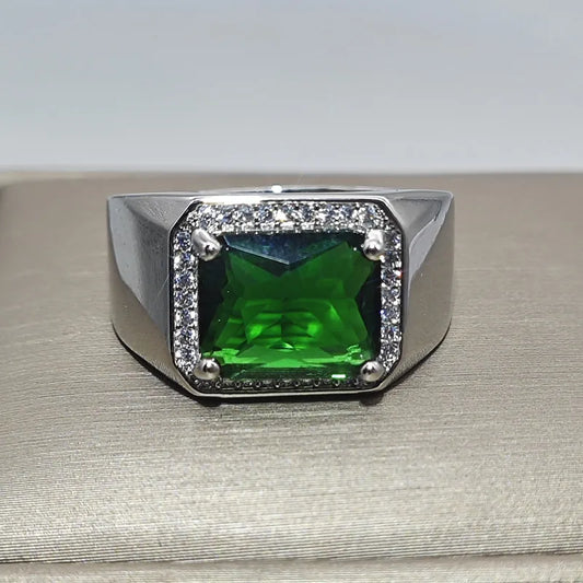 925 Sterling Silver Adjustable Ring for Men with Diamonds Sapphire and Emerald Open Design Jewelry Accessories for Men Gift