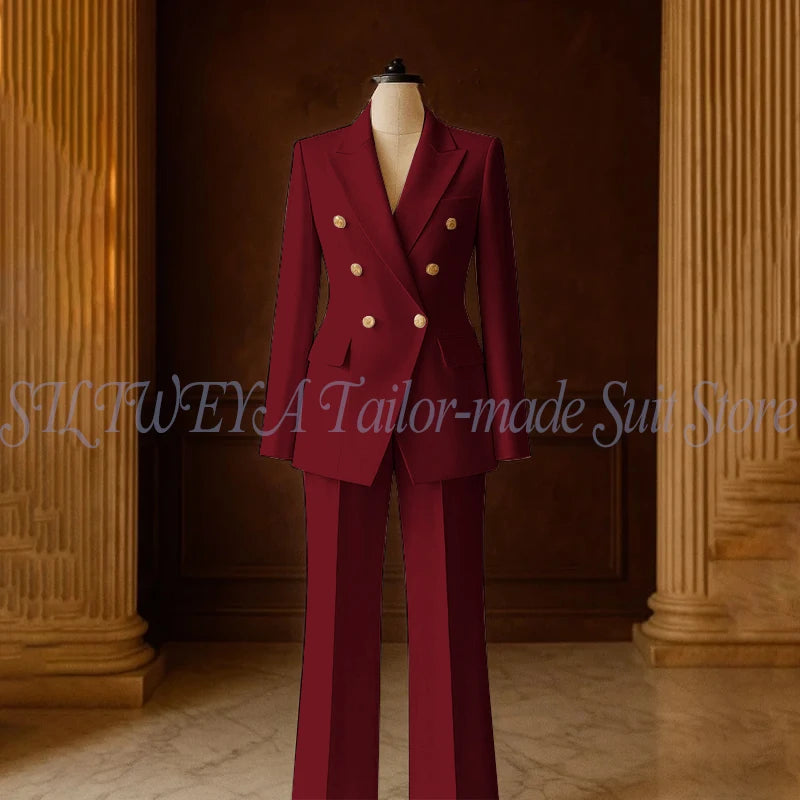 Ensemble Tailleur 2 Pièces Femme | Veste Double Boutonnage & Pantalon Droit | Élégant Bureau Toutes Saisons | Sur Mesure