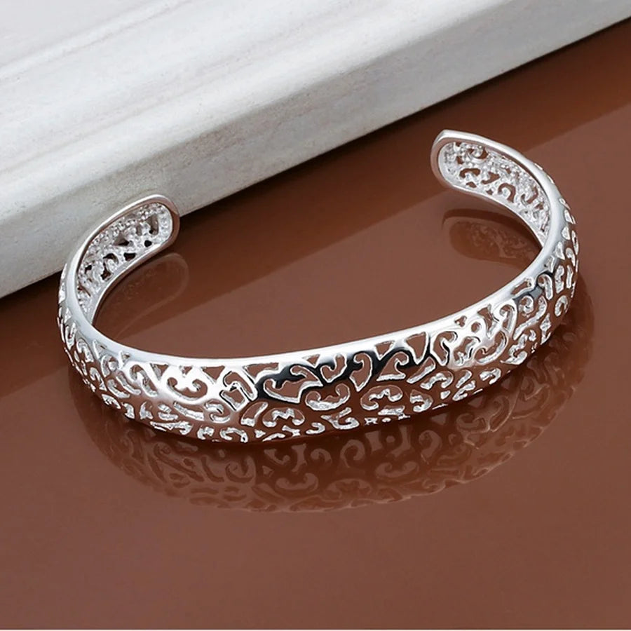 Bracelet Jonc Ouvert Argent 925 | Réglable | Mignon Charmant Vintage | Bijou Femme & Fille