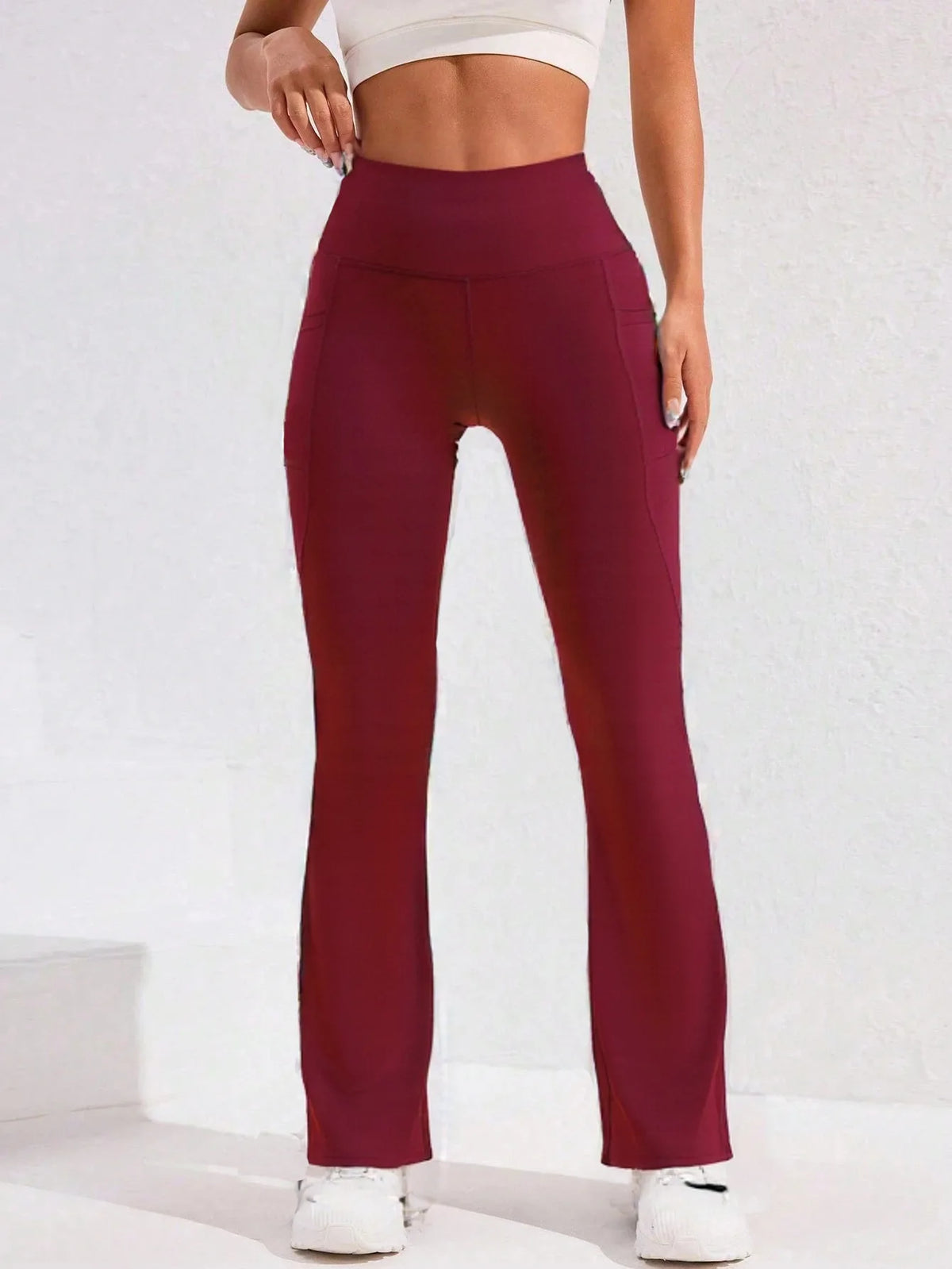 High Waist Flare Leg Yoga Pants Women with Pocket Push Up Butt Running Tights Wide Leg Pants Gym Outdoor Cycling Leggings