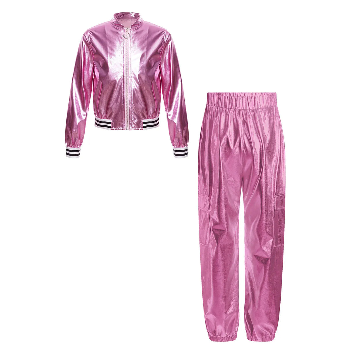 Ensemble Danse Fille Hip Hop | Veste Bomber Métallique & Pantalon | Costume Scène Carnaval Jazz