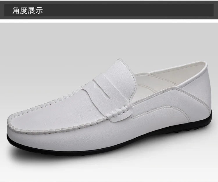 Mocassins Homme Mariage | Cuir Fendu Blanc | Chaussures Conduite Légères | Slip-On Casual Élégant 2026