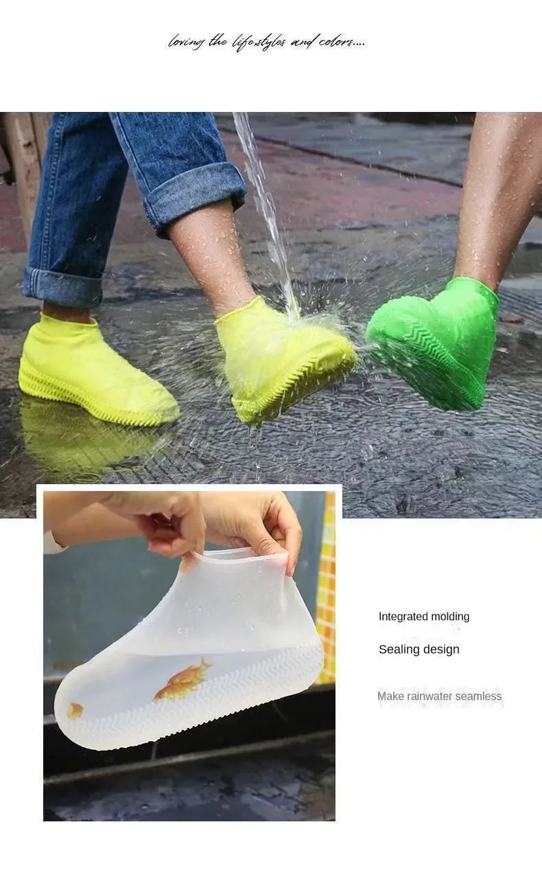 1 Pair Silicone Waterproof Shoe Covers Slip-resistant Rubber Rain Boot Rain Gear Overshoes Accessories for Outdoor Rainy Day