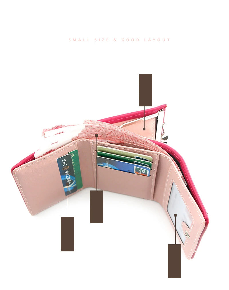 Portefeuille Femme & Fille | Dessin Animé Lettres | Porte-Monnaie Tri-Pliable Court | Mode Tendance