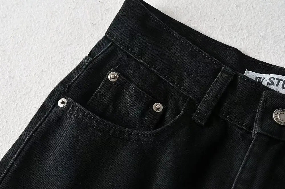 Jean Femme Taille Haute 2025 | Printemps-Automne | Décontracté Droit | Ourlet Brut Longueur Sol | Vintage