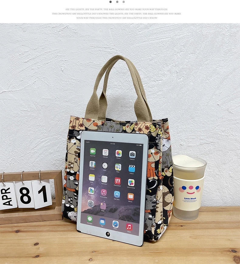 Fashionable Top-Handle Bag with Cute Cat Pattern, Portable Mommy Bag for Women