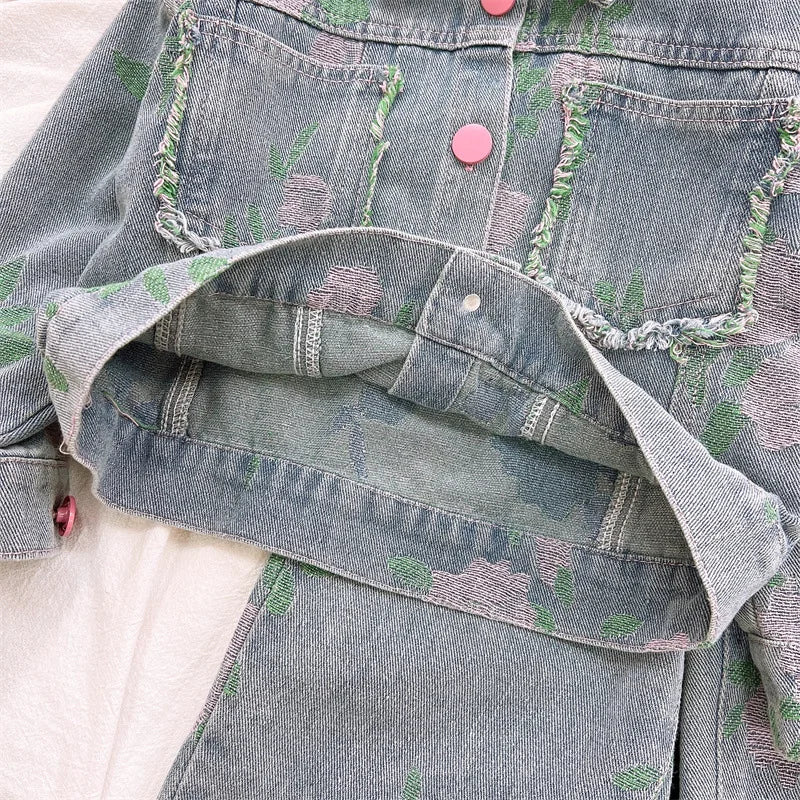 Ensemble Fille 2025 Printemps-Automne | Veste Jean & Jean Droit | Tenue Mode Enfant