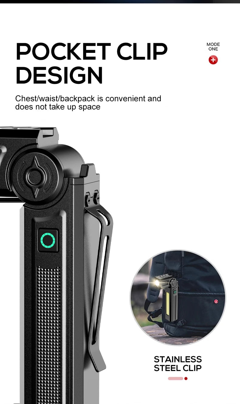 Portable Rechargeable Work Lights LED Folding Torch with Magnetic Base COB Light 90°Rotate Camping Emergency Lamp