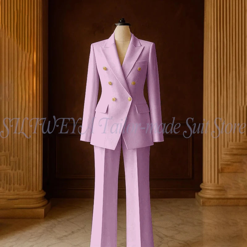 Ensemble Tailleur 2 Pièces Femme | Veste Double Boutonnage & Pantalon Droit | Élégant Bureau Toutes Saisons | Sur Mesure