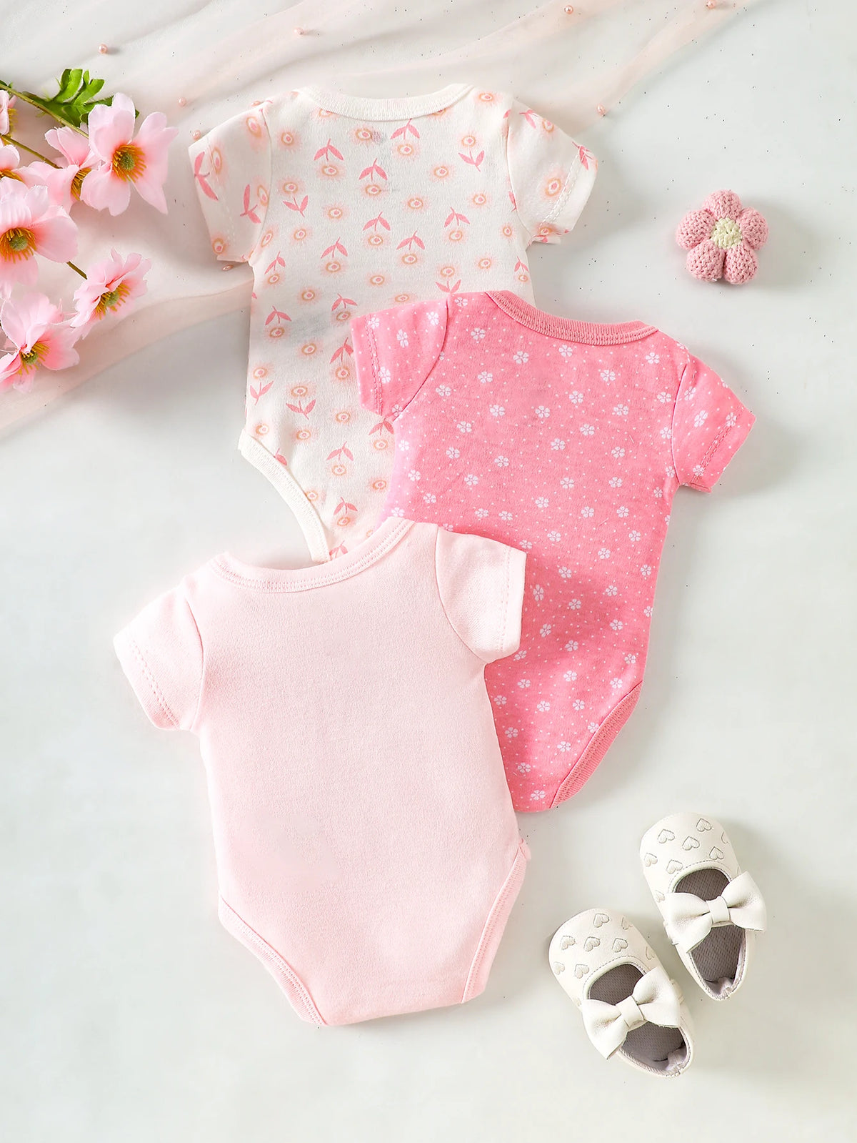 3-Piece Baby Bodysuits | 100% Cotton | Pink LOVE Print | For 0-9 Months Infants