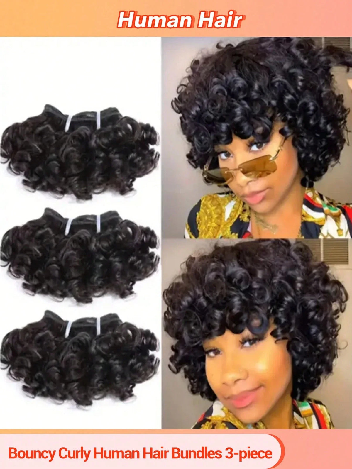 Tissage Bouncy Curly Cheveux Humains Remy | 3 Pièces | 6 Pouces | Couleur Naturelle | Extensions