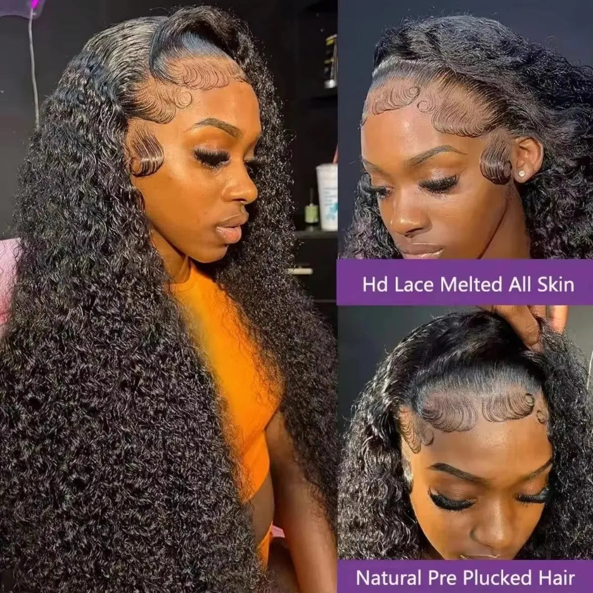 Perruque Kinky Curly | Lace Frontal Swiss | Glueless | Pré-Pluçuée | Ligne Naturelle | Cheveux Humains
