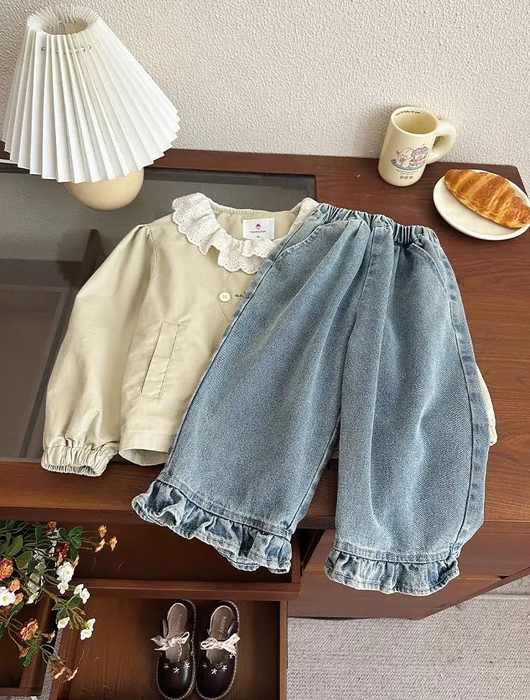 Jean Fille Printemps-Automne | Casual Large Jambe Large | Enfant Baby | Vêtements Polyvalents