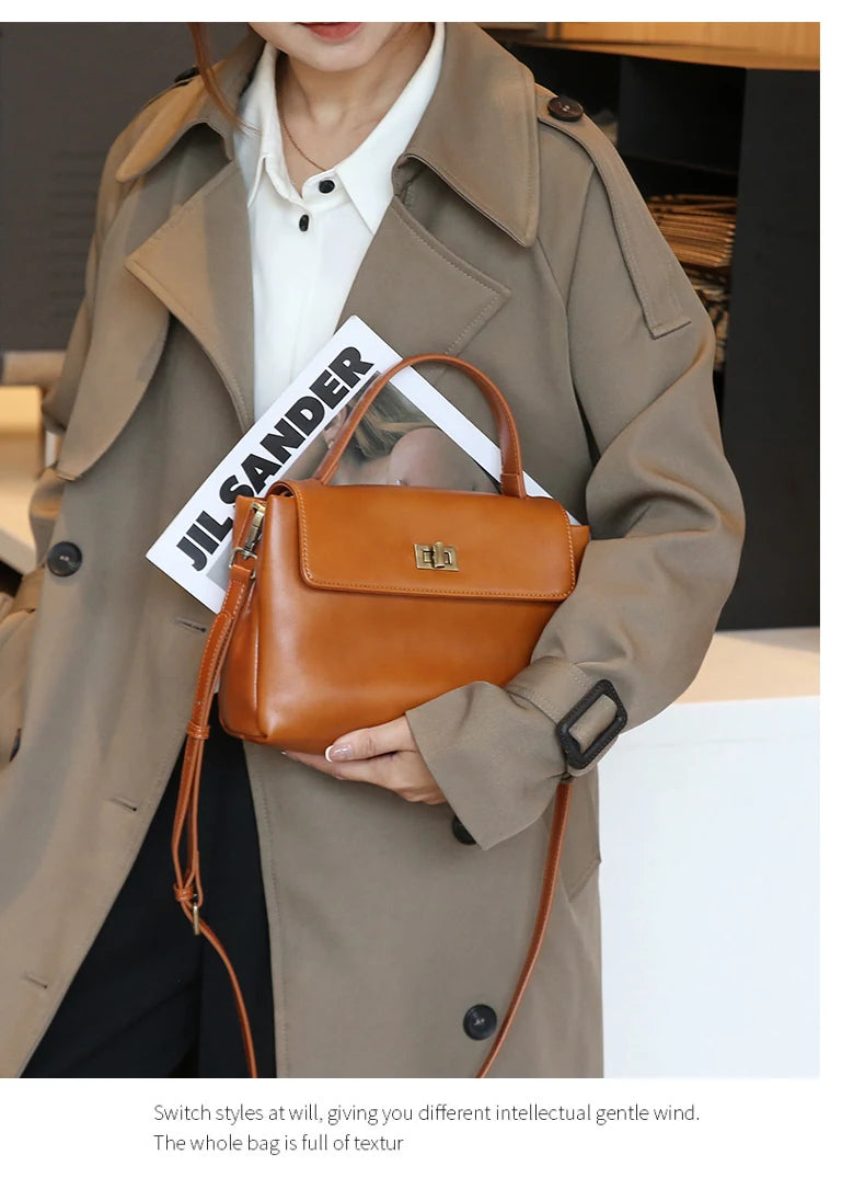 Sac à Main Cuir Véritable Femme | Top Handle Vintage | Cire Huile | Bandoulière Croisée | Designer Luxe
