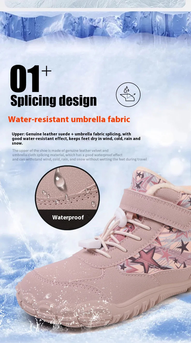 Bottes de Neige Enfants Pieds Nus | Bout Large | Imperméables Fourrure | Froid Extérieur | Garçons & Filles