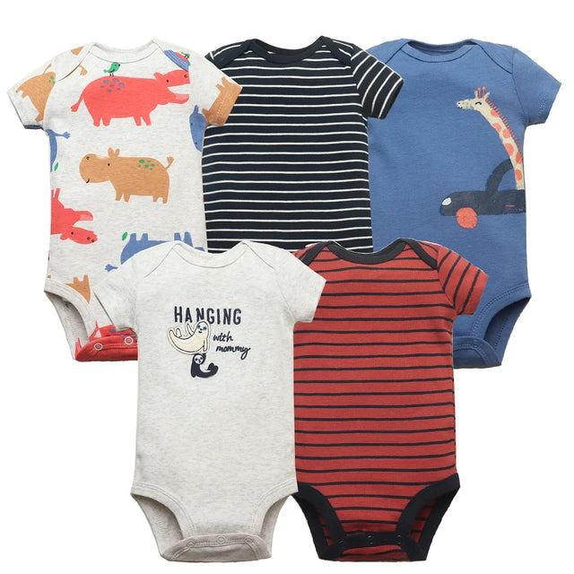 5PCS/Set Fashion Baby Clothes Set Cotton Soft Short Sleeve Summer Girls Bodysuit Newborn Toddler Body Bebe Jumpsuit Clothing