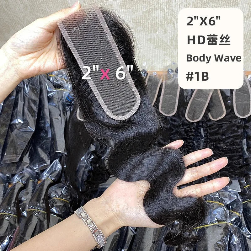 Closure 2x6 Lace HD Premium | Birmane Curly | 20 Pouces | Tissé Main | Cheveux Humains Remy Brésiliens Vierges | Femmes Noires