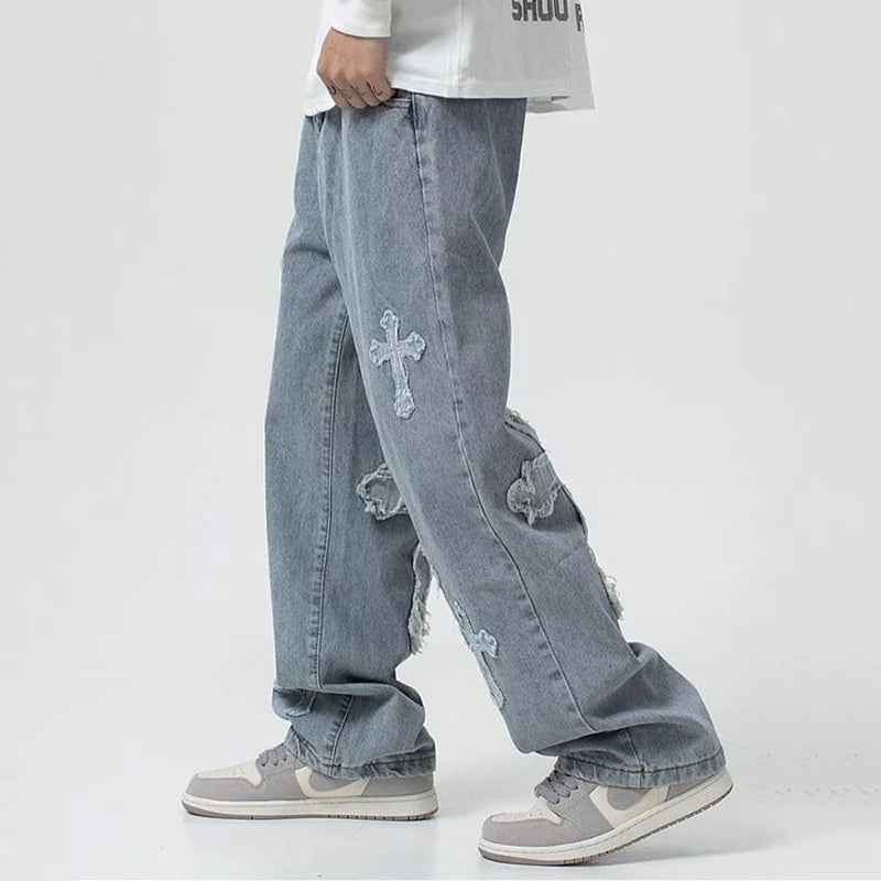 American Harajuku Style Baggy Jeans Y2K Streetwear Striped Denim Pants Men Women Casual Wide Leg Trousers Trendy High Street Pants