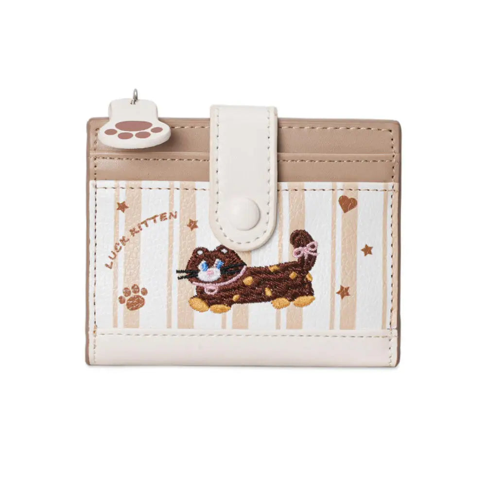 Women's Cute Cartoon Embroidered Sausage Dog Wallet Zipper Coin Purse Double Fold Card Holder Wallet Ultra Thin Leather Money Clip