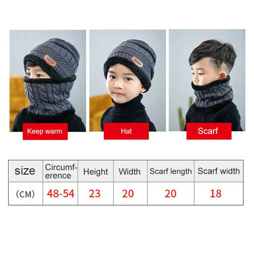 Set Bonnet & Écharpe Hiver Enfant | Polaire Tricot Épais | Ski & Froid Garçon Fille