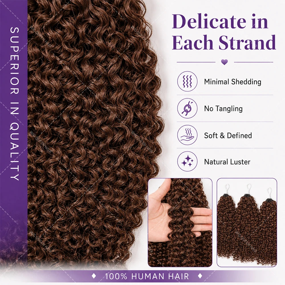 #4 Warm Brown Kinky Curly Crochet Human Hair Extensions Miracle Knots Pre Looped Easy Install Soft Natural Curly Texture