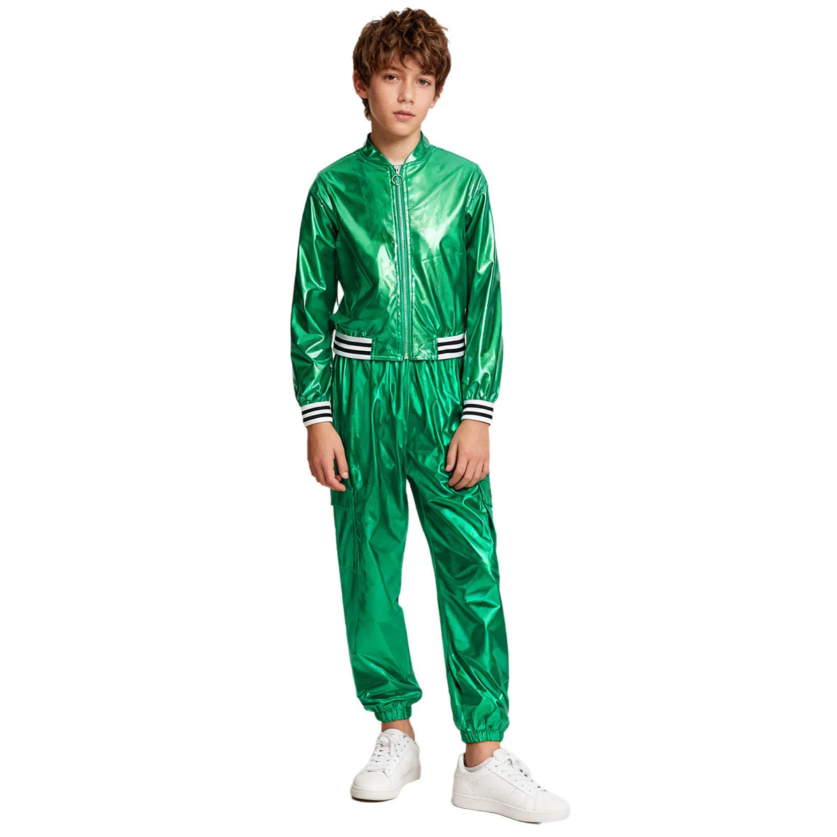 Ensemble Danse Fille Hip Hop | Veste Bomber Métallique & Pantalon | Costume Scène Carnaval Jazz