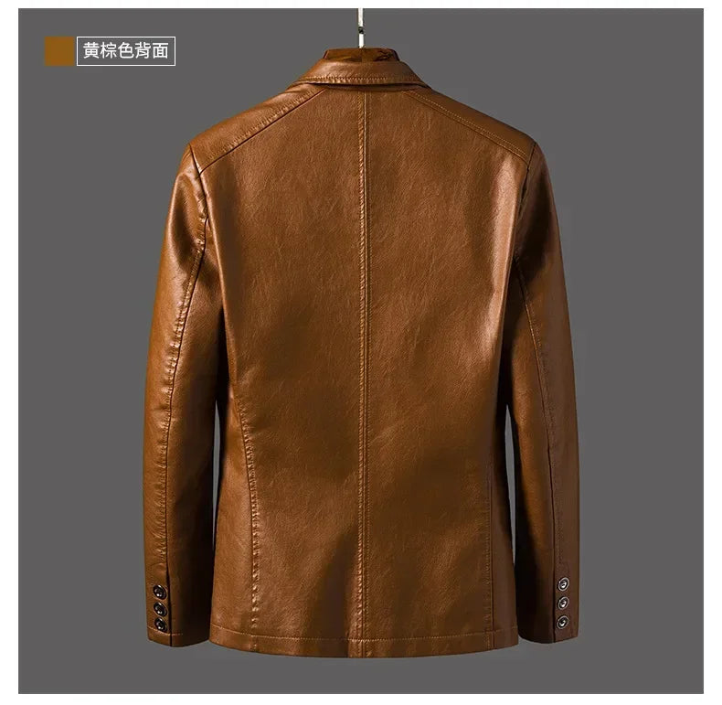 New Leather Jacket Men's Business Casual Lapel PU Leather Blazers Fashion Solid Slim Korean Style Leather Coat Big Size 6XL