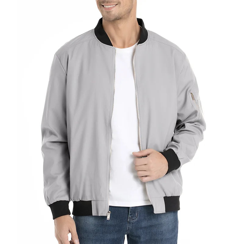Men's Autumn Bomber Jacket Casual Spring Full Zipper Varsity Baseball Coat Fashion Lightweight Sport Track Jacket US/EU Size