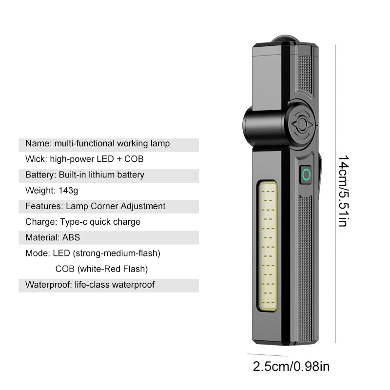 Portable Rechargeable Work Lights LED Folding Torch with Magnetic Base COB Light 90°Rotate Camping Emergency Lamp
