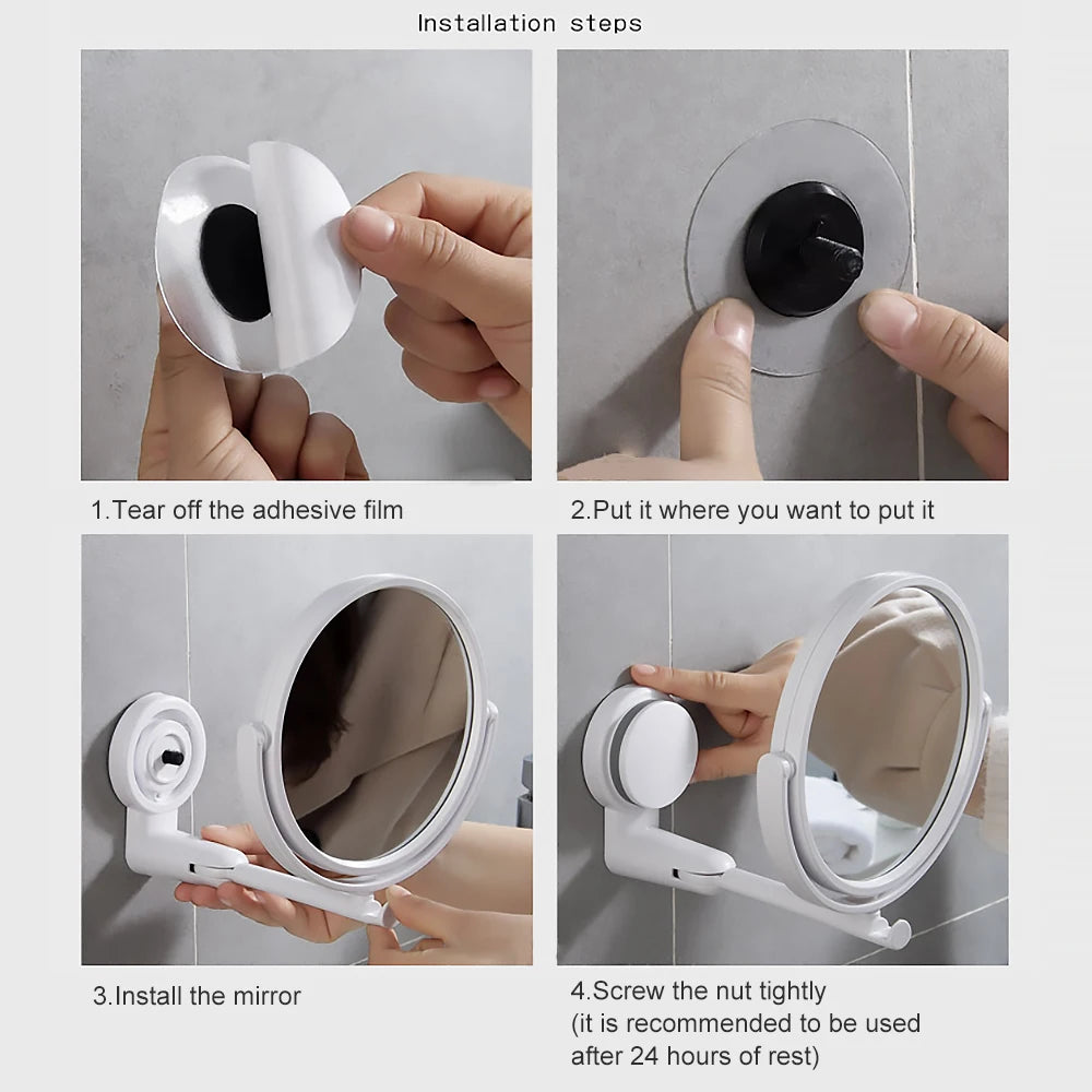 Wall Mirror Folding Arm Extendable Bathroom Mirror, No-Drill Swivel Bathroom Mirror, Suction Arm Double-Sided Cosmetic Makeup Mirror