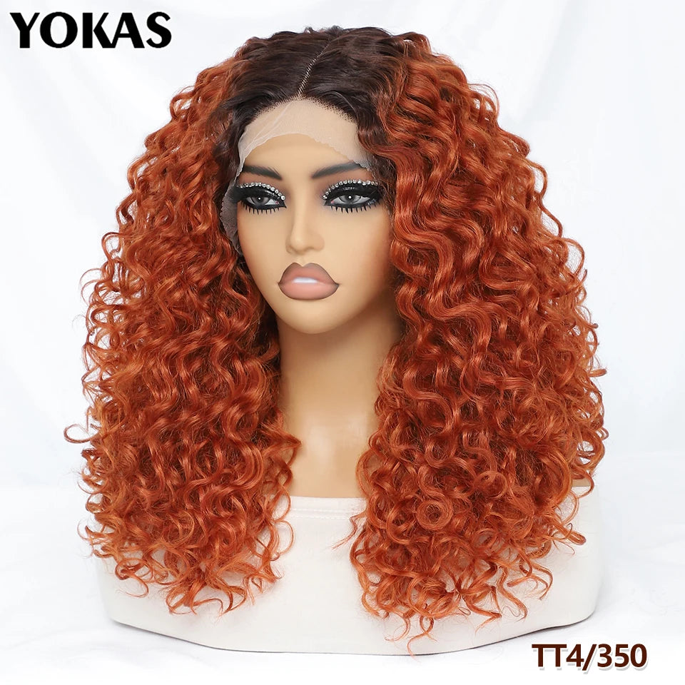 20 Inch Curly Synthetic Lace Front Wig For African Women Black T Part Blonde Curly Lace Frontal Wig For Afro Female