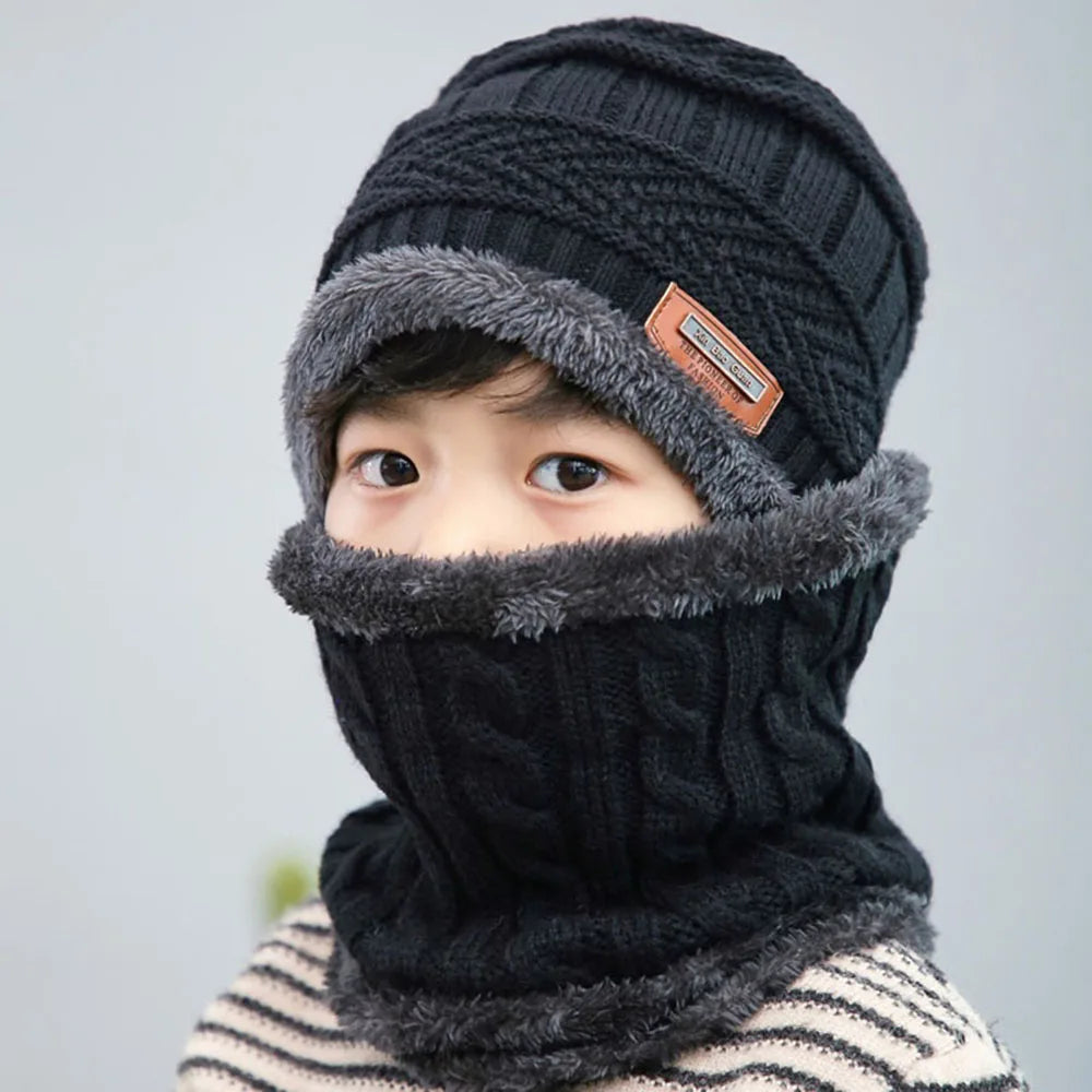 Set Bonnet & Écharpe Hiver Enfant | Polaire Doublé Tricot Épais | Chaud Garçon Fille