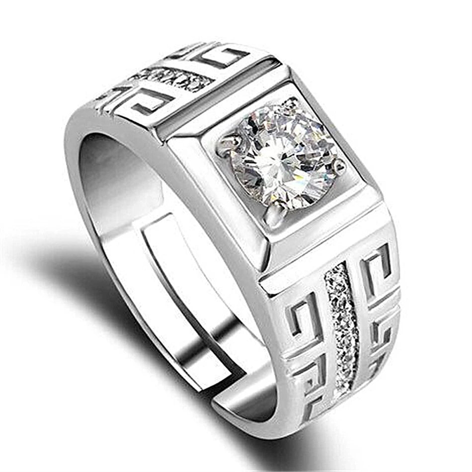 Bague Argent 925 Cristal Brillant Ajustable | Fiançailles Mariage | Bijou Homme Cadeau