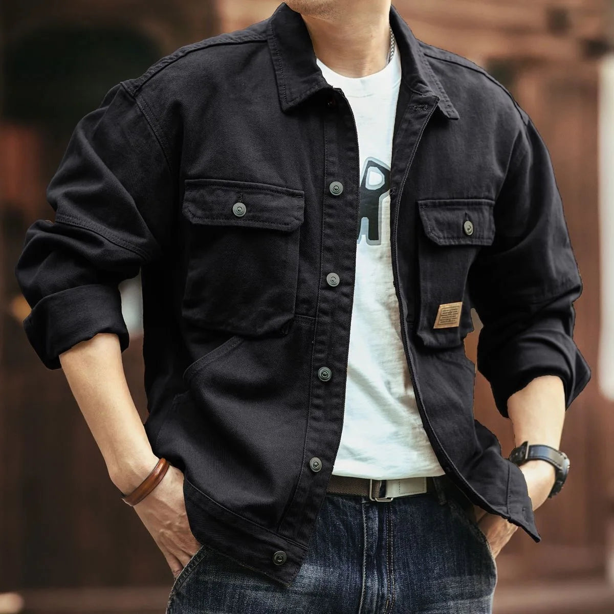 Veste en denim ample pour homme | Plusieurs poches