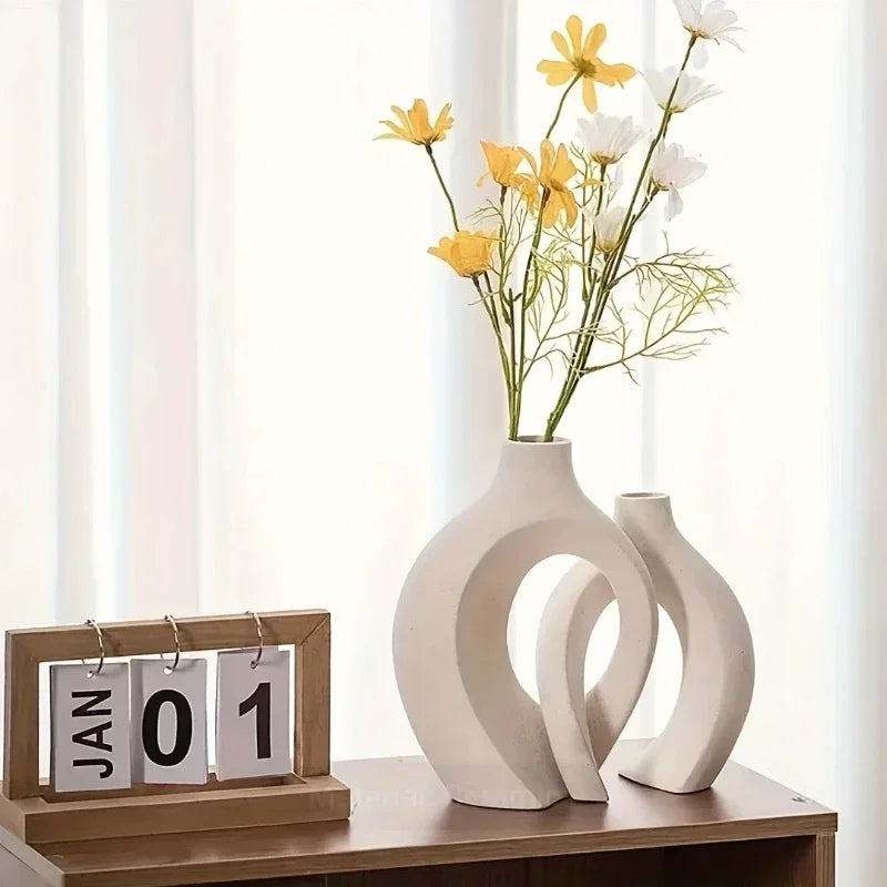 Set 2 Vases Nordiques Creux Plastique | Imitation Fleurs | Décor Salon Moderne | Haute Qualité