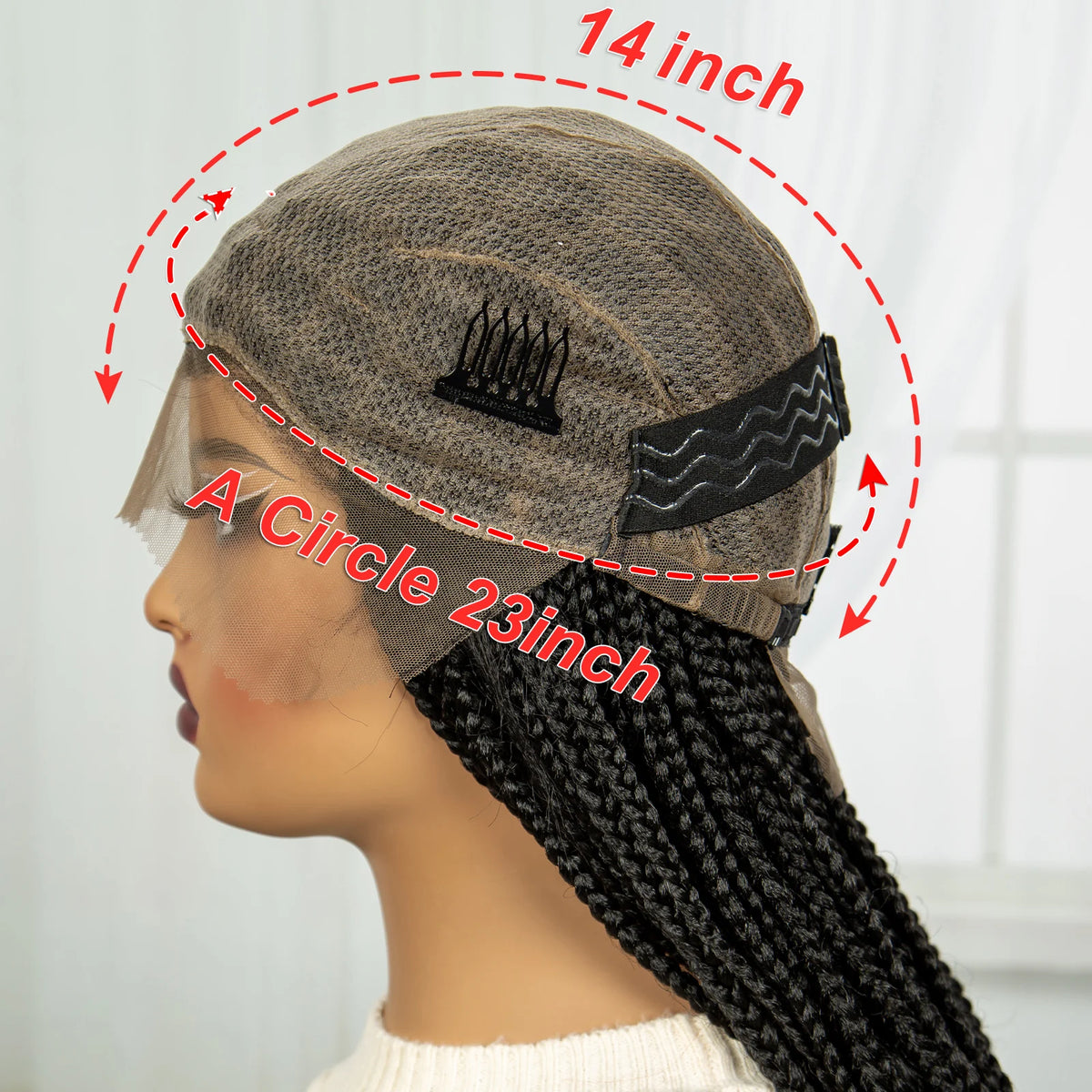 Perruque Tressée 360 Full Lace Synthétique | Knotless Box Braids | Baby Hair | Boho Boucles Extrémités | Femme