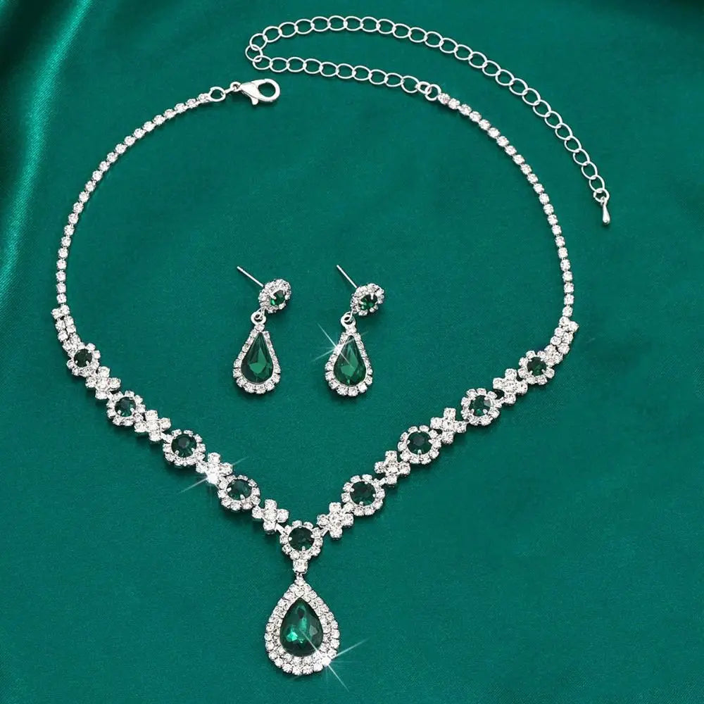 Fashionable Crystal Jewelry Necklace Earring Set Premium Luxury Pendant Necklace Original Design Inlaid Zircon Dangle Earrings