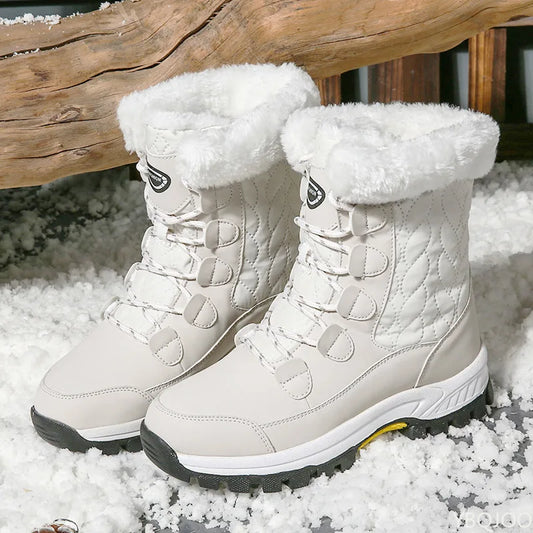Women's Outdoor Travel Winter Snow Boots - Waterproof, Anti-Slip, Thickened, Warm, High-Top Cotton Shoes with Midsole