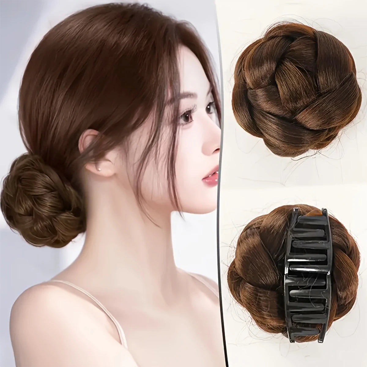 Chignon Clip Lazy Braid Tressé Synthétique | 4 Pouces | Queue Basse Natte Bun | Résistant Chaleur | Femme