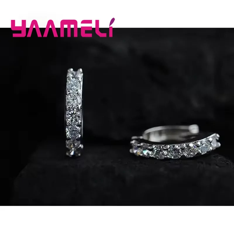 Fast Ship Newest Luxury Romantic Women Jewelry 925 Sterling Silver Plated Rhinestone Crystal Hoop Earrings For Women Wholesale