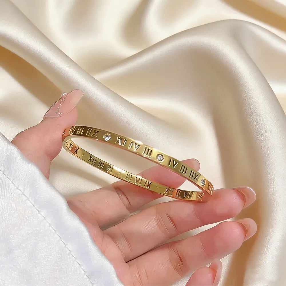 Bracelet Jonc Acier Inoxydable Plaqué Or | Luxe Femme | Cadeau Fête des Mères | Bijou Mode