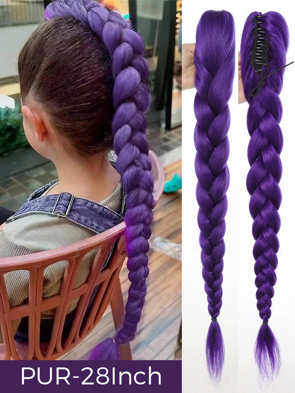 Queue de Cheval Tressée Violette | 32 Pouces | Tinsel Brillant | Extensions Super | Cosplay & Noël | Enfants & Filles