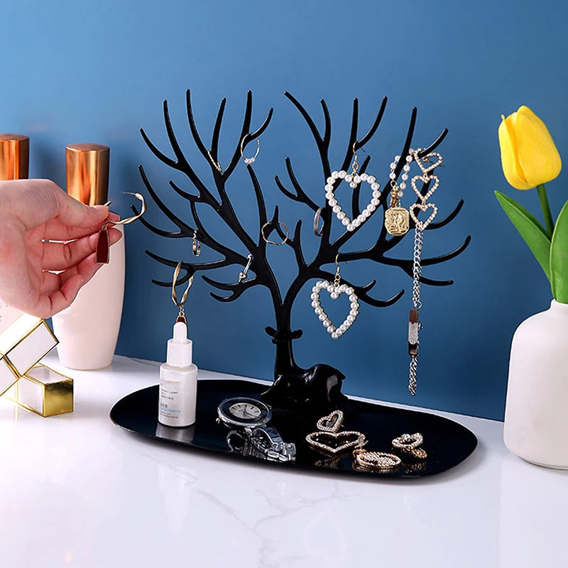 Jewelry Display Stand Tray Tree Storage Racks Earrings Necklaces Rings Jewelry Boxes Case Desktop Organizer Holder Makeup Decor
