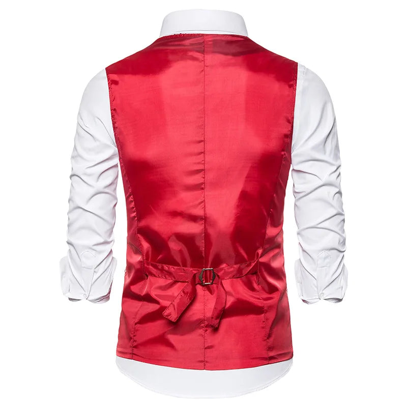 Luxury Vest for Men V-neck Slim Sparkling Tailcoat Solid Plain Waistcoat Bowtie Set Wedding Party Formal Sleeveless Jacket