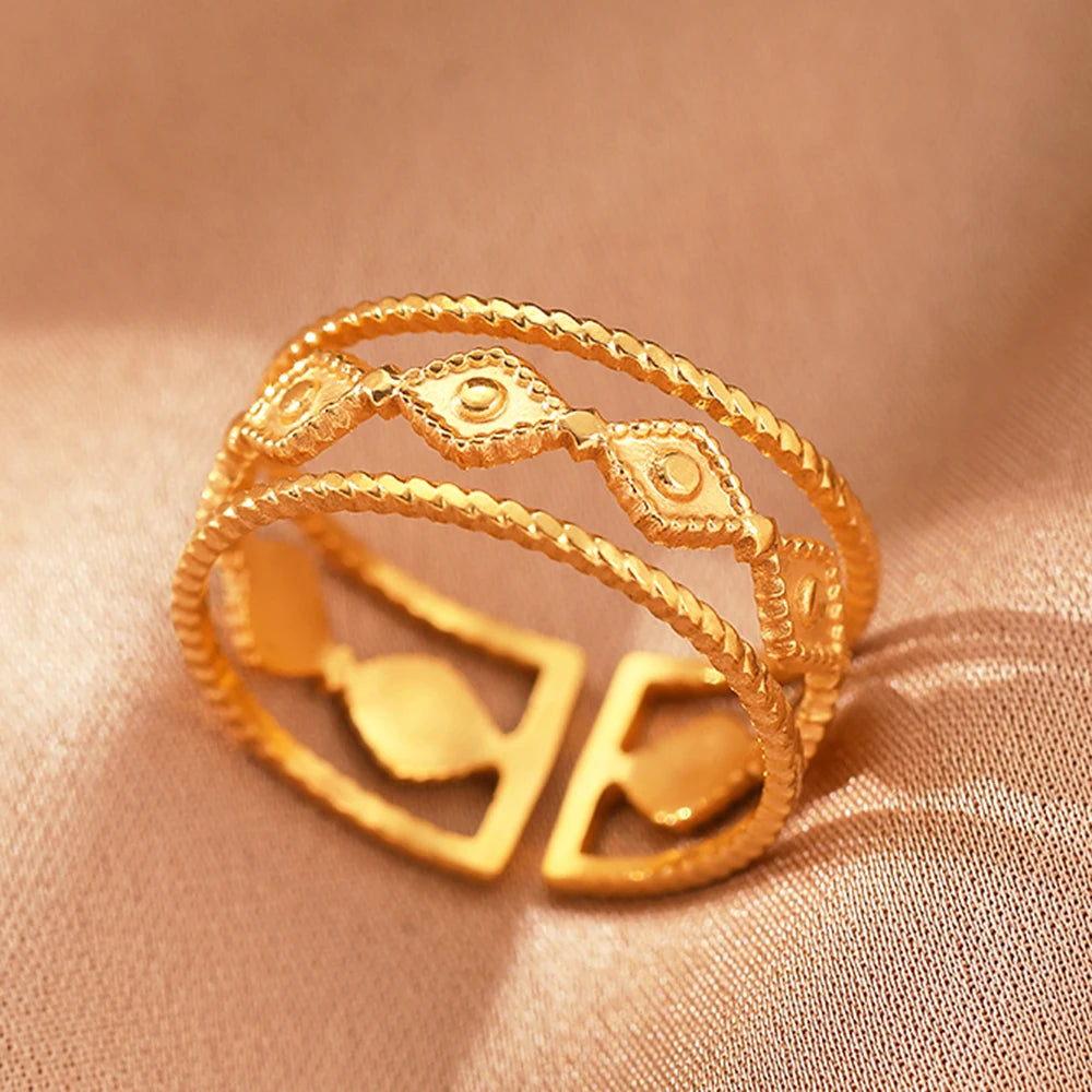 Bague Acier Inoxydable Vintage Ajourée Réglable | Luxe Léger | Statement Élégant | Bijou Femme